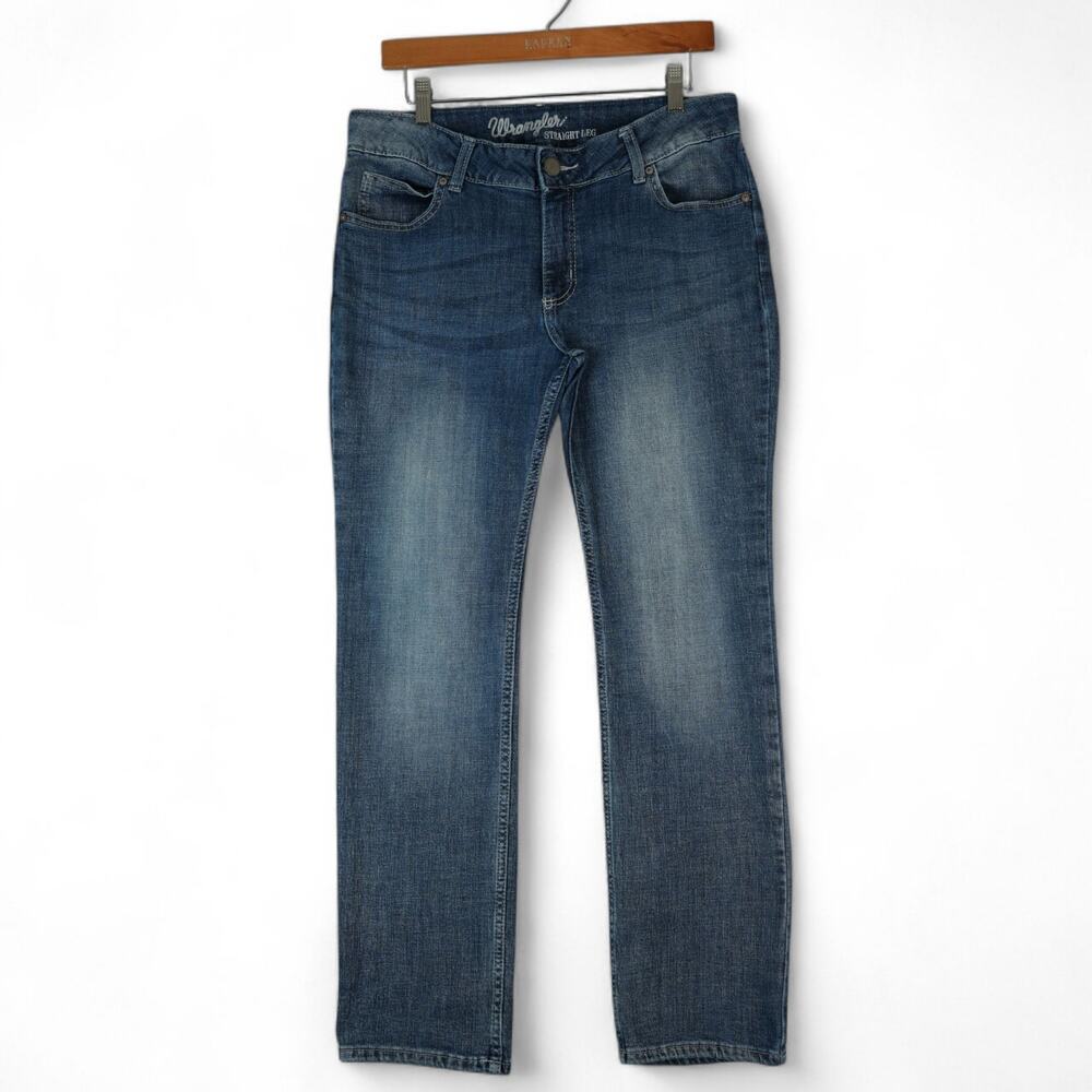 Wrangler Jeans Womens 11/32 Blue Denim‎ Mid RIse Straight Leg Western Stretch